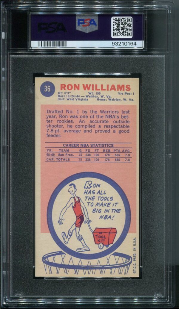 Authentic 1969 Topps #36 Ron Williams PSA 7 Rookie Basketball Card