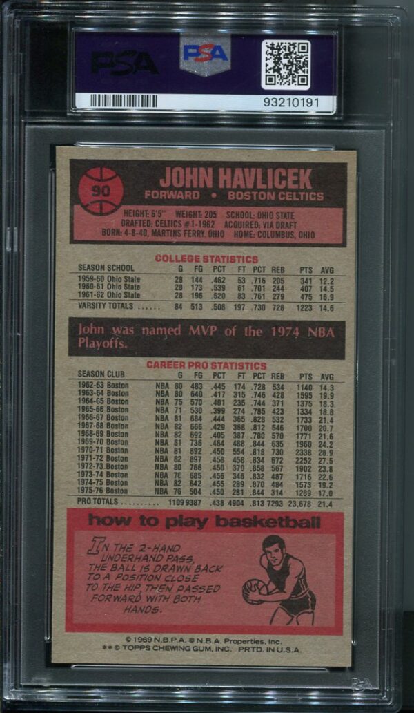 Authentic 1976 Topps #90 John Havlicek PSA 8 Basketball Card