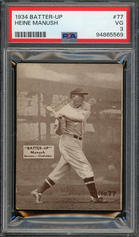 Authentic 1934 Batter-Up #77 Heine Manush PSA 3 Baseball Card