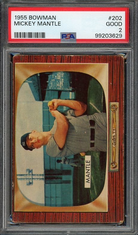 Authentic 1955 Bowman #202 Mickey Mantle PSA 2 Baseball Card