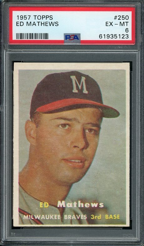 Authentic 1957 Topps #250 Ed Mathews PSA 6 Baseball Card