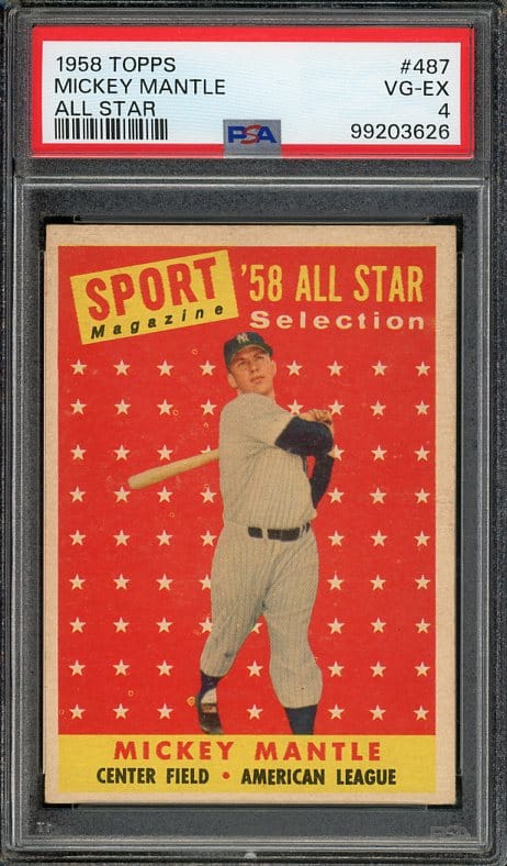 Authentic 1958 Topps #487 Mickey Mantle All Star PSA 4 Baseball Card