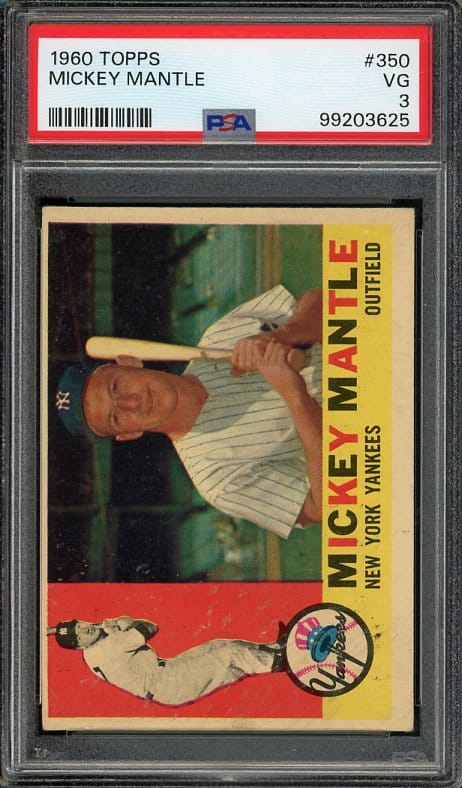 Authentic 1960 Topps #350 Mickey Mantle PSA 3 Baseball Card