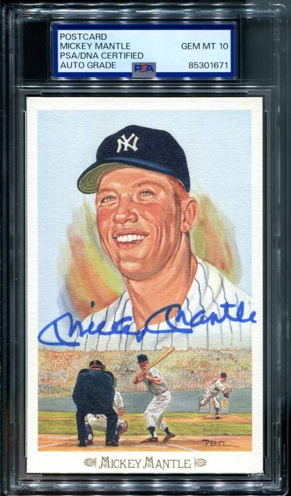 Authentic Autographed 1989 Perez-Steele #28 Mickey Mantle Auto 10 Postcard Baseball Card