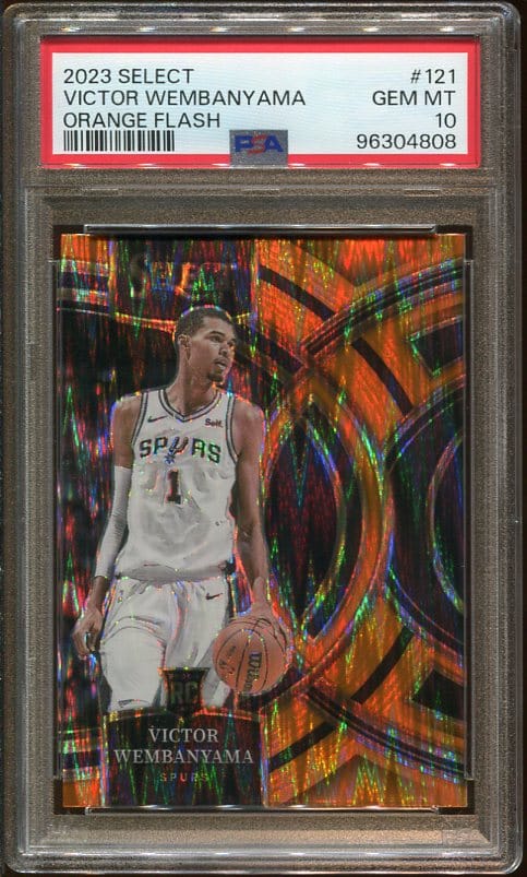 2023 Panini Select #121 Orange Flash RC Victor Wembanyama PSA 10 Basketball Card