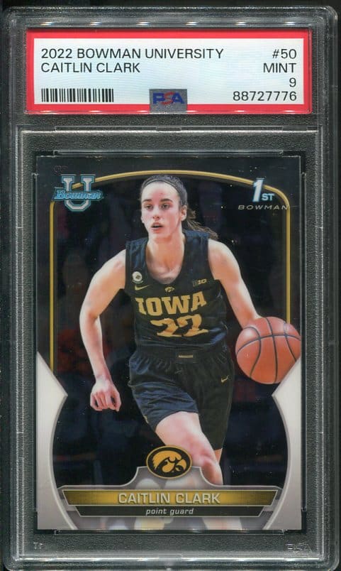 Authentic 2022 Bowman University #50 Caitlin Clark PSA 9 Rookie Basketball Card