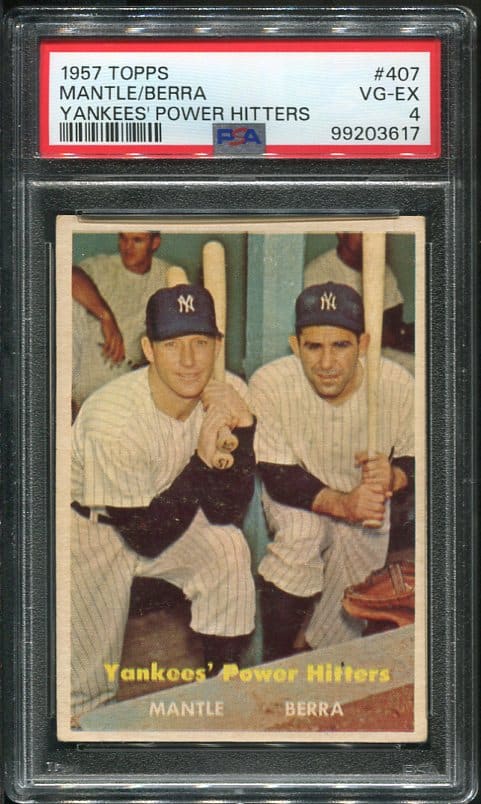 Authentic 1957 Topps Yankees' Power Hitters #407 Mickey Mantle/Yogi Berra PSA 4 Baseball Card