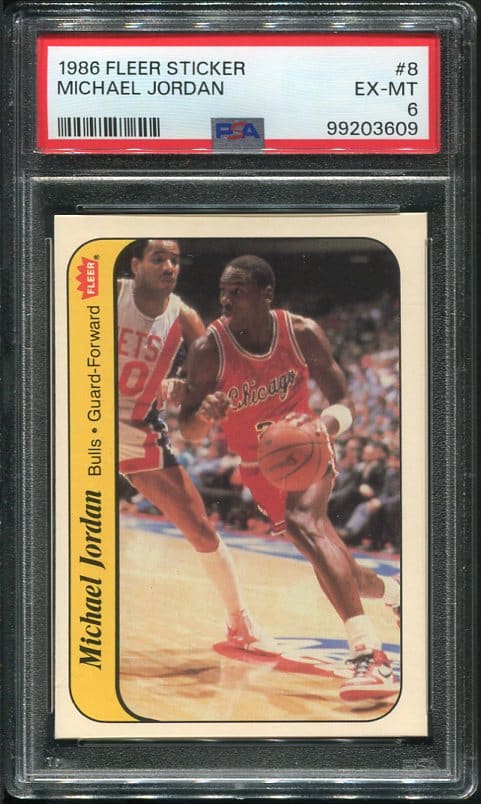 Authentic 1986 Fleer Sticker #8 Michael Jordan RC PSA 6 Basketball Card