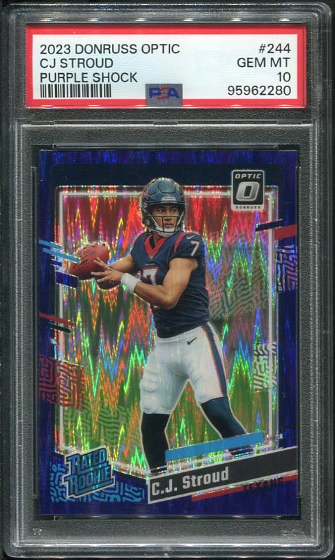 Authentic 2023 Donruss Optic Purple Shock CJ Stroud PSA 10 Rookie Football Card