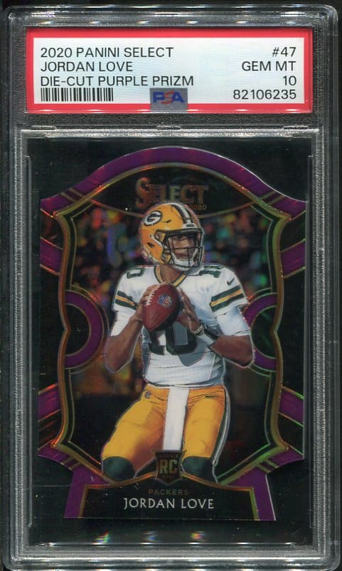 Authentic 2020 Panini Prizm #47 Die-Cut Purple Prizm Jordan Love PSA 10 Rookie Card