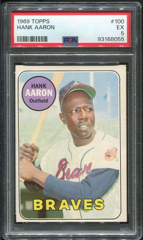 Authentic 1969 Topps #100 Hank Aaron PSA 5 Baseball Card