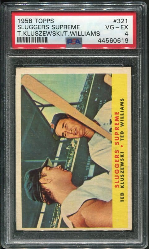 Authentic 1958 Topps #321 Sluggers Supreme Ted Williams/Ted Kluszewski PSA 4 Baseball Card