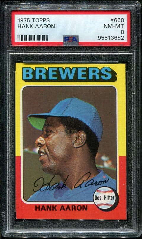 Authentic 1975 Topps #660 Hank Aaron PSA 8 Baseball Card