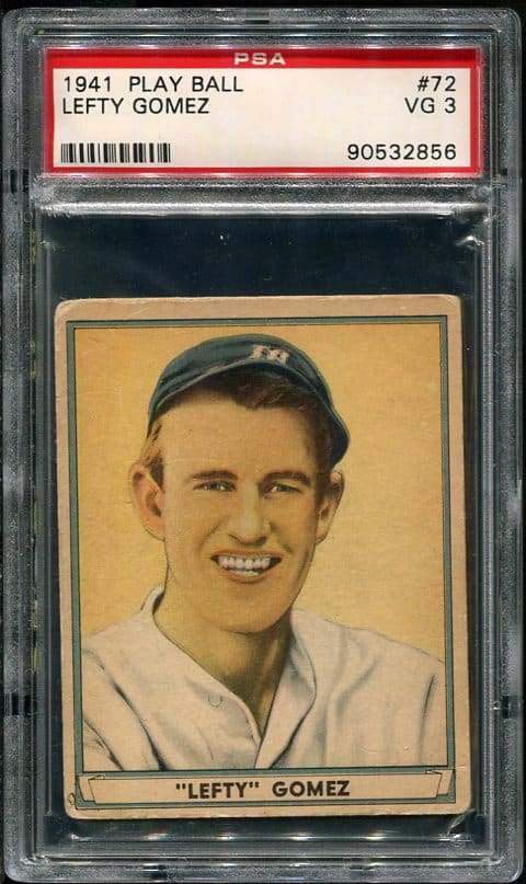 Authentic 1941 Play Ball #72 Lefty Gomez PSA 3 Vintage Baseball Card