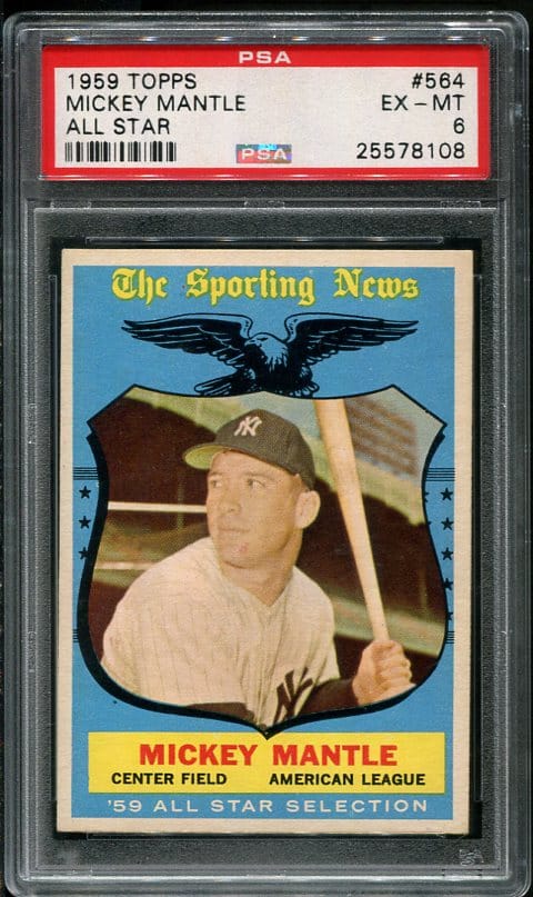 Authentic 1959 Topps #564 Mickey Mantle All Star PSA 6 Baseball Card