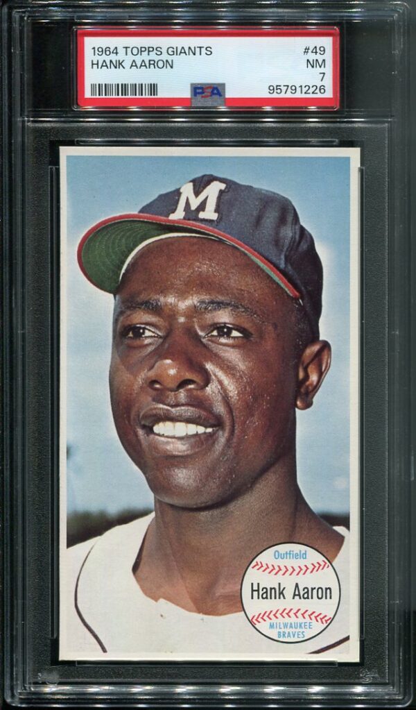 Authentic 1964 Topps Giants #49 Hank Aaron PSA 7 Baseball Card