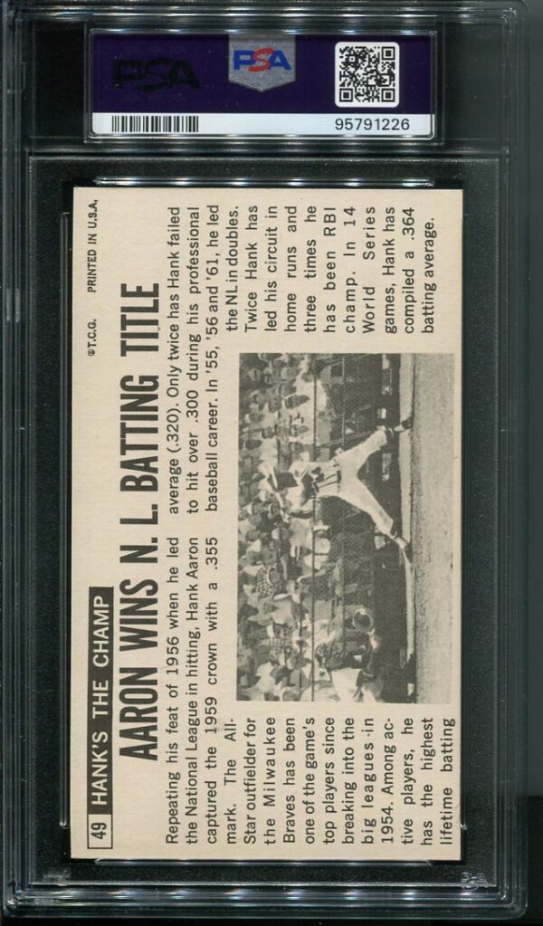 Authentic 1964 Topps Giants #49 Hank Aaron PSA 7 Baseball Card