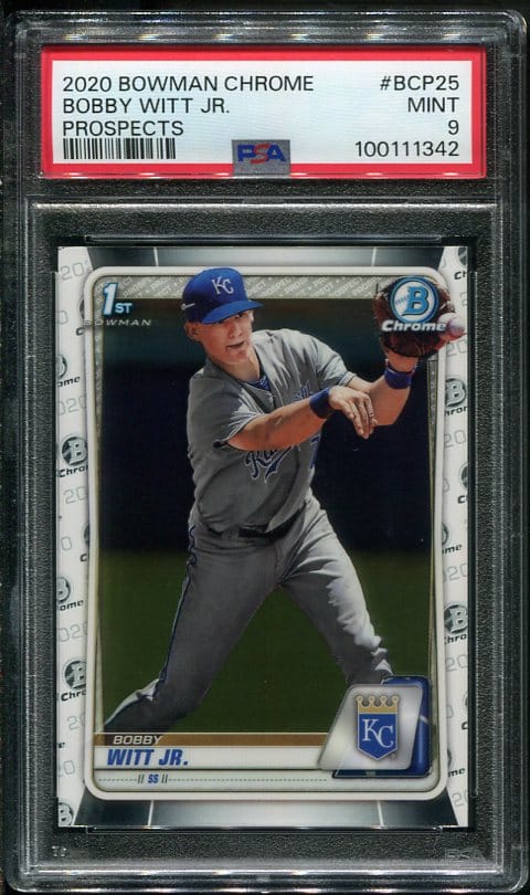 Authentic 2020 Bowman Chrome Prospects #BCP25 Bobby Witt Jr Rookie PSA 9 Baseball Card