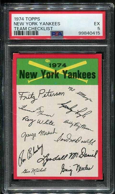 Authentic 1974 Topps New York Yankees Team Checklist PSA 5 Baseball Card