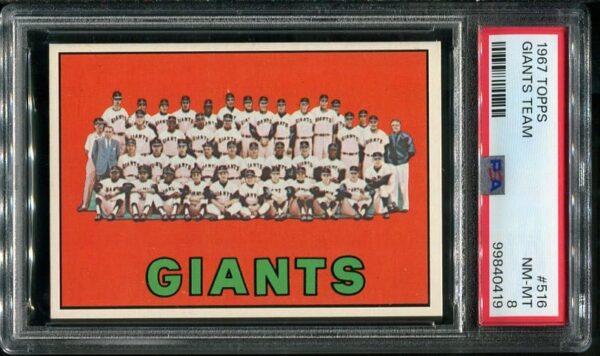 Authentic 1967 Topps #516 Giants Team PSA 8 Baseball Card