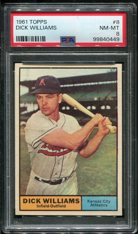 Authentic 1961 Topps #8 Dick Williams PSA 8 Baseball Card