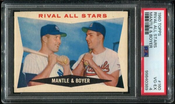 Authentic 1960 Topps #160 Rival All Stars Mantle & Boyer PSA 4 Baseball Card