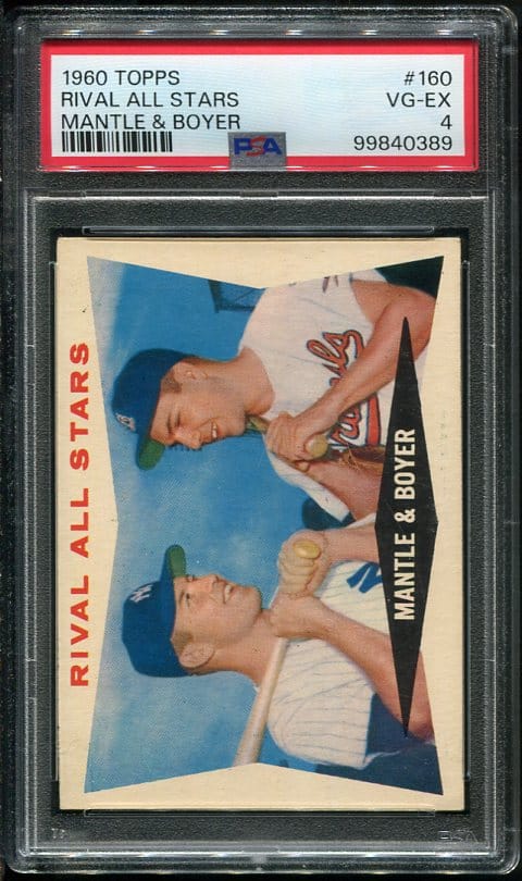 Authentic 1960 Topps #160 Rival All Stars Mantle & Boyer PSA 4 Baseball Card