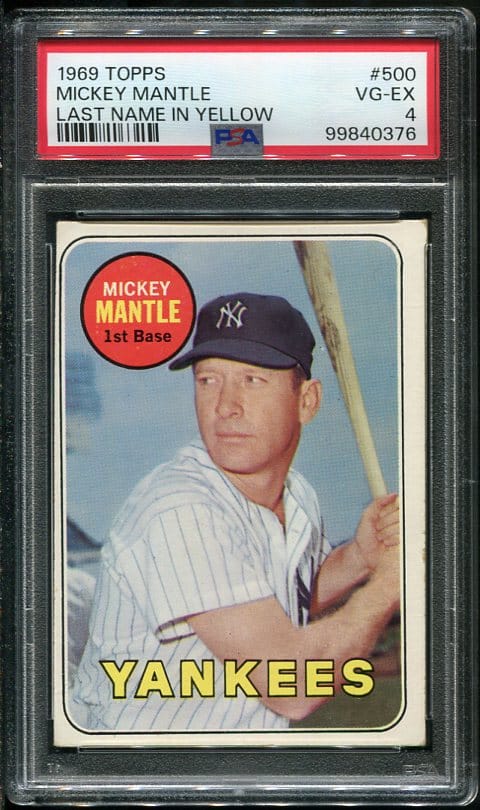 1969 Topps #500 Mickey Mantle Last Name In Yellow PSA 4 Vintage Baseball Card