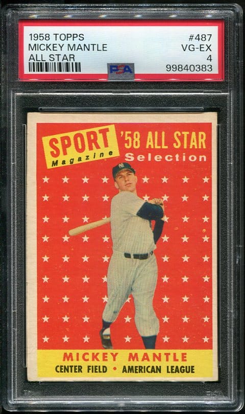 Authentic 1958 Topps #487 Mickey Mantle All Star PSA 4 Baseball Card