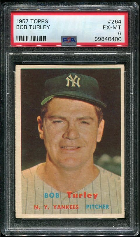 Authentic 1957 Topps #264 Bob Turley PSA 6 Baseball Card