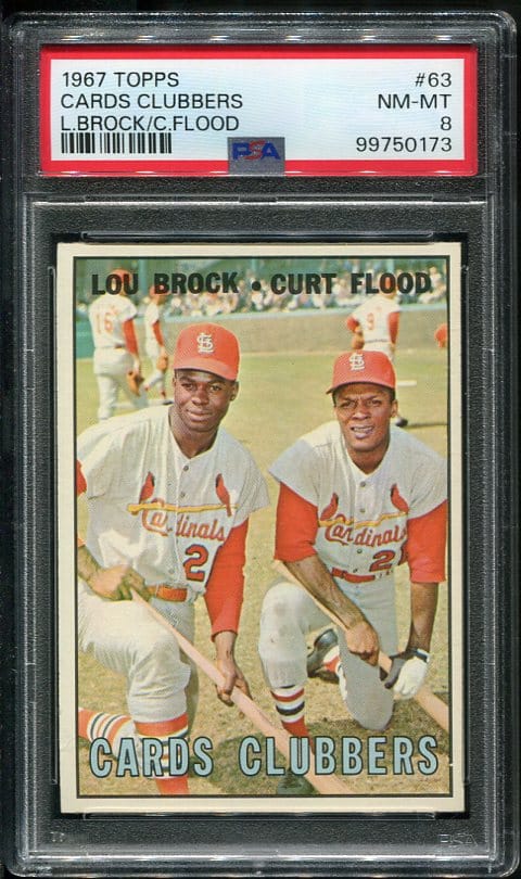 Authentic 1967 Topps #63 Cards Clubbers Lou Brock Curt Flood PSA 8 Baseball Card