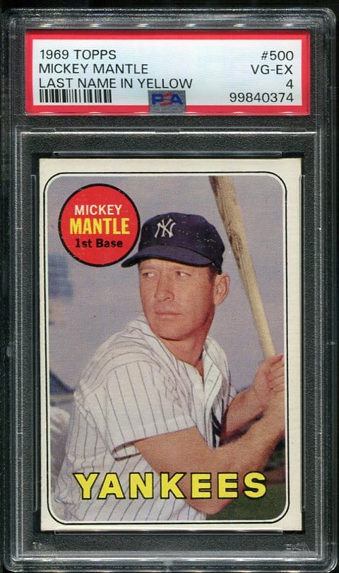 1969 Topps #500 Mickey Mantle Last Name In Yellow PSA 4 Vintage Baseball Card