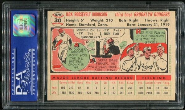 Authentic 1956 Topps #30 Jackie Robinson White Back PSA 8 Baseball Card