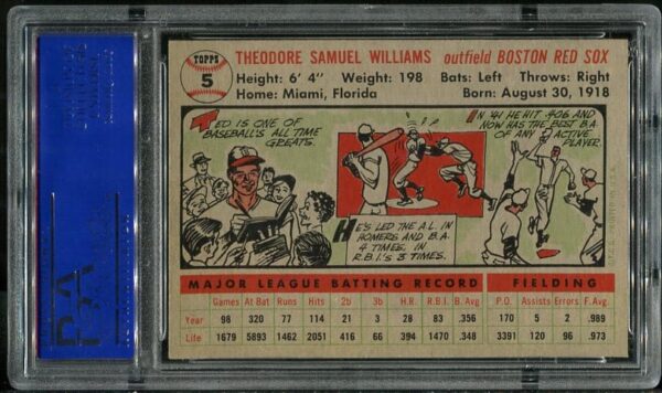 Authentic 1956 Topps #5 Ted Williams PSA 8 Baseball Card